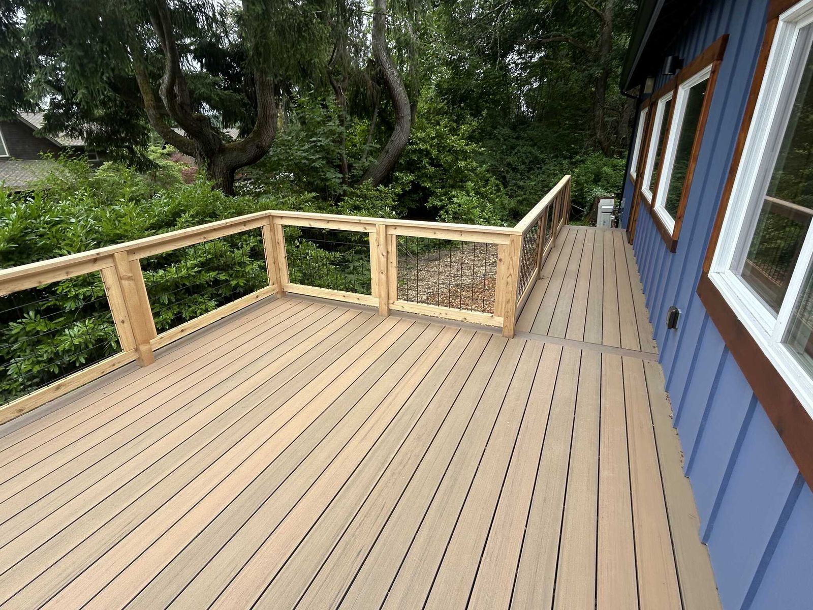 Deck with wood railing